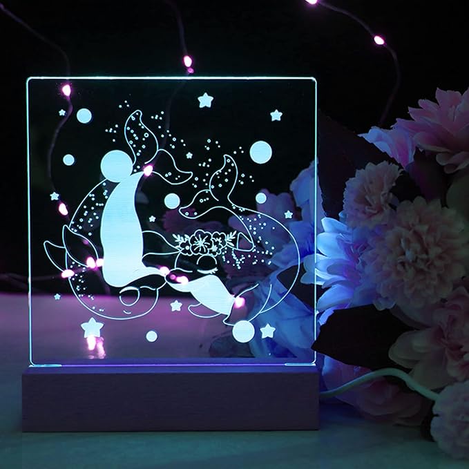 2Pack 6" Wood Rectangle Display Pedestal,Wooden Rectangle Colorful Lights Display Base for Acrylic and Plexiglass,Wood Night LED Light Lamp Base