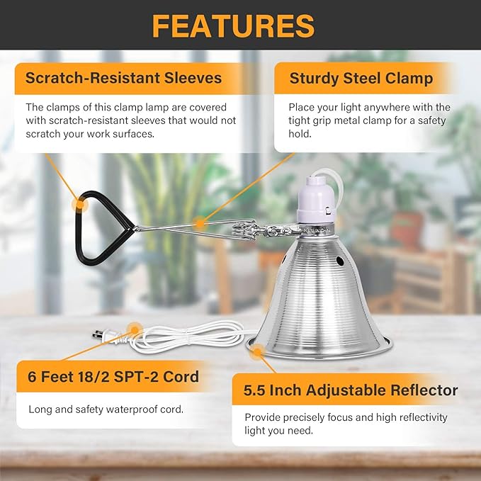 Simple Deluxe Clamp Lamp Light with 5.5 Inch Aluminum Reflector up to 60 Watt E26 Socket (no Bulb Included) 6 Feet 18/2 SPT-2 Cord, Silver and White, 6 Pack