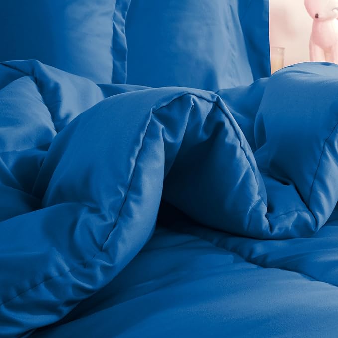 SLEEP ZONE Kids Bedding Comforter Set Full/Queen Size - Super Cute & Soft Kids Bedding 7 Pieces Set with Comforter, Sheet, Pillowcase & Sham (Blue)