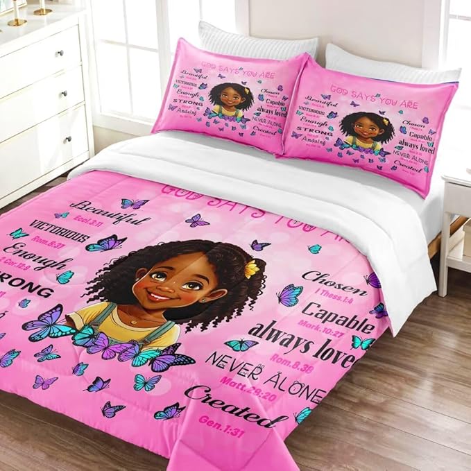 Black Girl Comforter Set Twin for Kids Teens,God Says You are Comforter Set for Black Women,Black Girl Magic Bedding Set,African American Girl Bed Bedroom Set