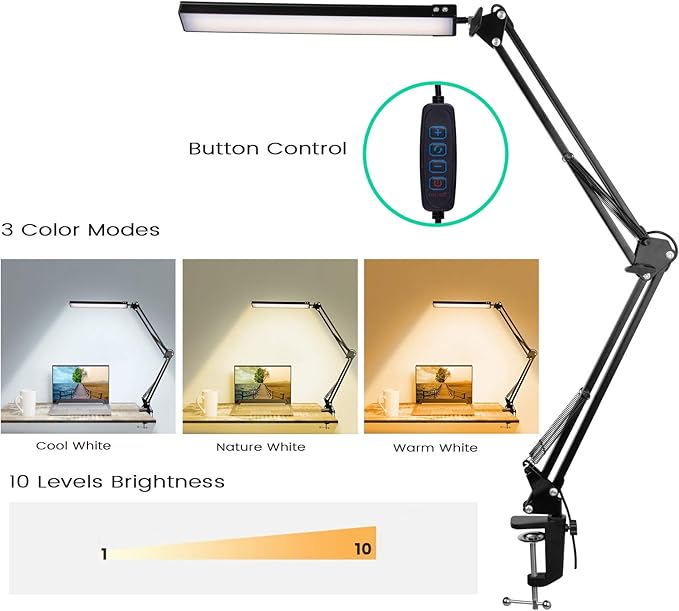 Swing Arm Desk Lamps for Architect Drafting or Computer Light, LED Bar Clamp Lamp
