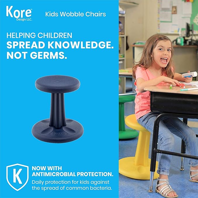 Kore Kids Preschool Wobble Chair - Flexible Seating Stool for Classroom, Preschool, Kindergarten & Elementary School - Age 4-5 yrs, Dark Blue (12in)