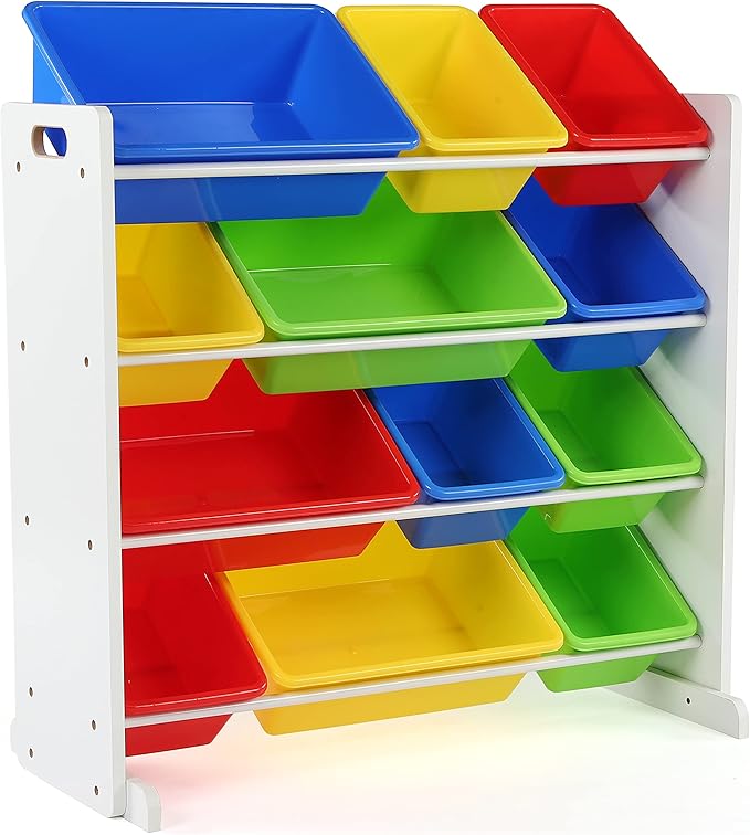 Humble Crew, White/Primary Kids' Toy Storage Organizer with 12 Plastic Bins