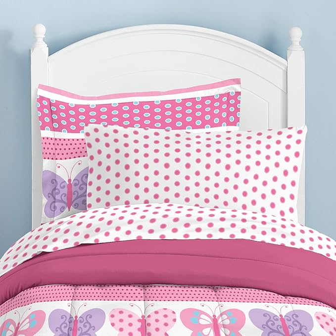 Dream Factory Butterfly Dots Ultra Soft Microfiber Girls Comforter Set, Pink, Twin
