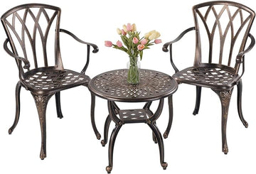 Jardin DE CENTENNAIL 3-Piece Outdoor Bistro Set Cast Aluminum Rust-Resistant Patio Furniture Armchairs Design (Copper)
