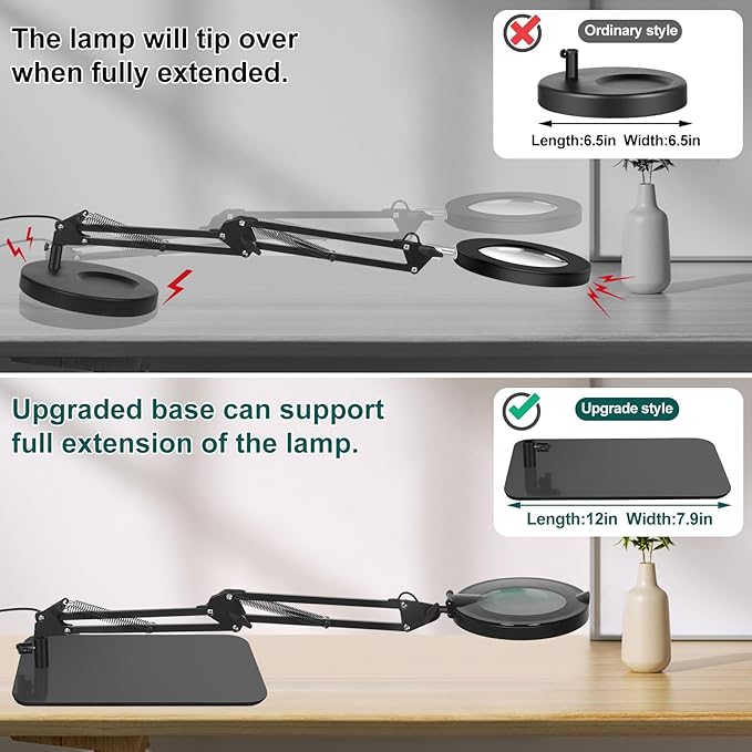 5X Magnifying Glass with Light and Stand, NAKOOS 3-in-1 Magnifying Lamp with Light, 3 Lightings Dimmable Magnifier with Anti-dust Cover and Timer, Soldering Magnifying Glass for DIY Close Work