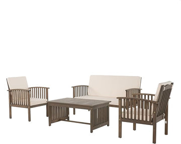 Christopher Knight Home Carolina Acacia Chat Set, 4-Pcs Set, Grey Finish / Cream