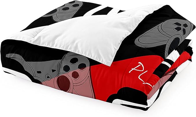 Gaming Comforter Sets for Boys Video Game Full Size Comforter Set for All Seasons Gamer Bedding Sets for Kids Bedroom Black and Red Gamepad Boys Bedding 1 Comforter and 2 Pillowcases