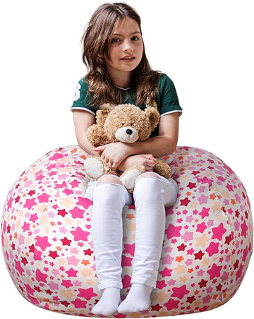 Wekapo Stuffed Animal Storage Bean Bag Chair Cover for Kids | Stuffable Zipper Beanbag for Organizing Children Plush Toys Large Premium Cotton Canvas (Small star, X-Large)