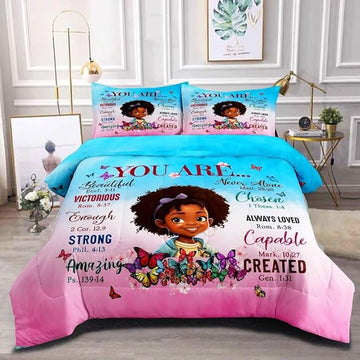 Black Girl Comforter Set Twin for Kids Teens,God Says You are Comforter Set for Black Women,Black Girl Magic Bedding Set,African American Girl Bed Bedroom Set