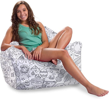 Posh Creations Structured Comfy Bean Bag Chair for Gaming, Reading, and Watching TV, Malibu Lounge, Canvas Coloring Fabric - Creatures
