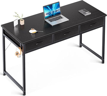 ODK 55 Inch Computer Desk with 3 Cloth Drawers for Home Office, Vanity Desk with Storage and Hook for Bedroom, Work Desk, Study Writing Table, Black