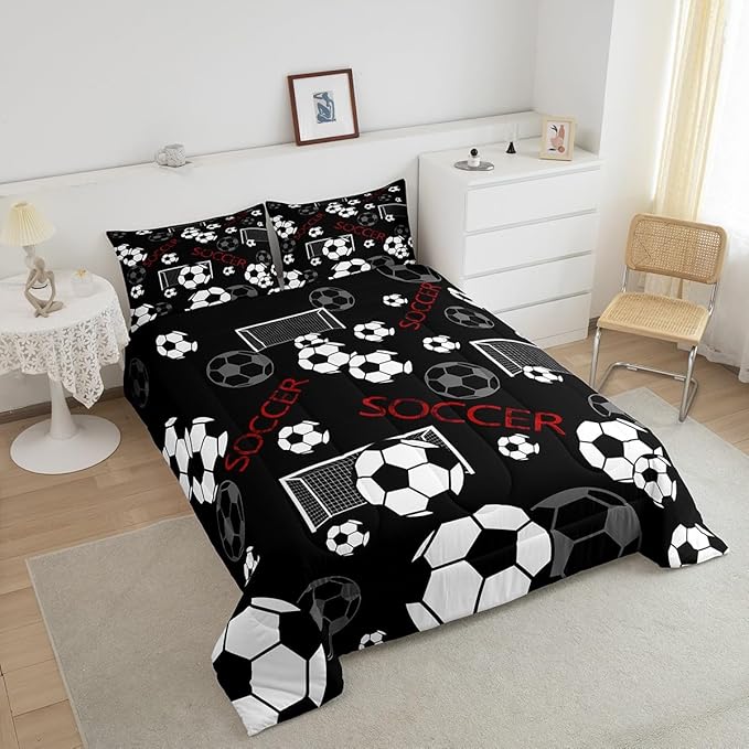 Feelyou Football Comforter Set Queen Size Rugby Sports Comforter for Kids Teens Adults Soccer Ball Game Bedding Set Gift for Football Lover Duvet Set Room Decor 3Pcs with 2 Pillow Case