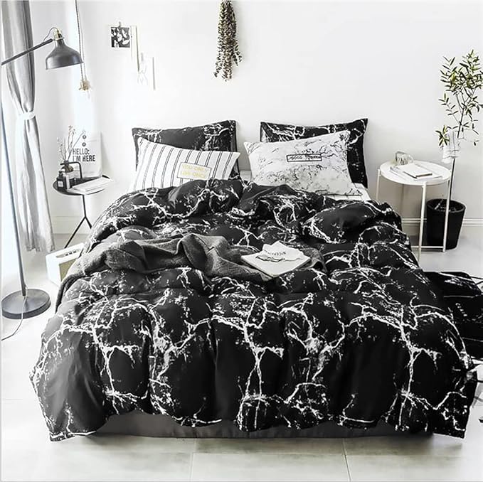 Black Marble Comforter Set Cal King Black Bedding Set Women Black Marble Comforter Lightweight Soft Black Marble Bedding Men Durable Black Marble Quilt Breathable Bed Comforter Set Cal King