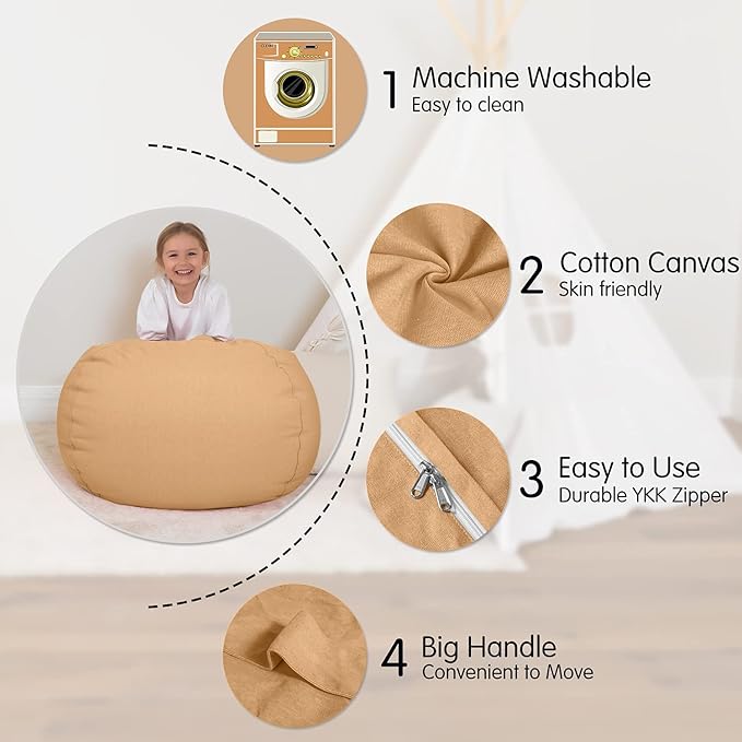 Aubliss Stuffed Animal Bean Bag Storage Chair (Solid Khaki, Large (38''))