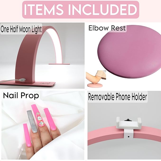 Half Moon Light for Nail Desk-4pcs Set-Half Moon Light-Half Moon Light for Esthetician-Half Moon Lamp for Nails-Nail Lamp for Desk-Nail Desk Light-BONUS Phone Holder,Nail Prop & Elbow Rest