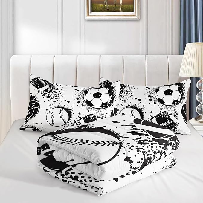 Axolotl Ball Sports Comforter Set Full,Football Soccer Bedding Set,Football Baseball Game Comforter Set,Baseball Comforter Set,Hip Hop Graffiti Artwork Bedding for Boys Kids Men,1 Quilt 2 Pillowcases