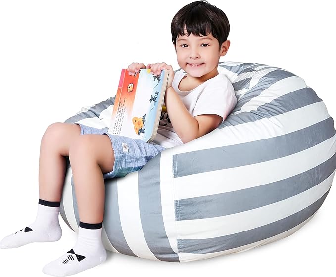 Lukeight Stuffed Animal Storage Bean Bag Chair Cover for Kids, Zipper Beanbag Chair Cover for Organizing Toddler & Kids' Rooms Plush Toys (Gray+white Velvet, XX-Large)