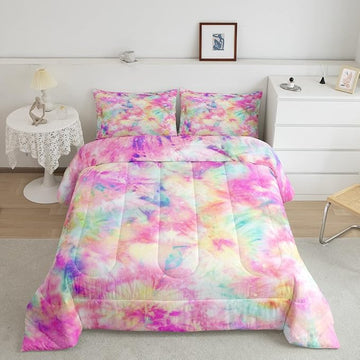 Erosebridal Kids Tie Dye Comforter Set, Bohemian Batik Down Comforter King Size, Boho Psychedelic Bedding Comforters for Children Girls Boys Teens Bedroom, Trippy Tattoo Watercolor Quilted Duvet