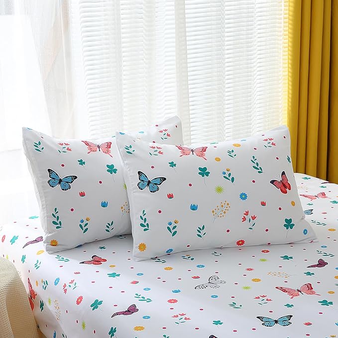 Butterfly Comforter Set Twin Size for Girls Kids Teens 7 Piece Bed in A Bag Colorful Butterflies Flower Leaves Bedding Set All Season Lightweight