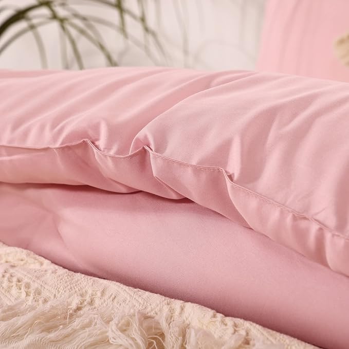 ROSGONIA Pink Comforter Set Queen, 3pcs (1 Boho Pink Comforter & 2 Pillowcases) All Season Bedding Comforters Lightweight Bedspread Blanket Quilt