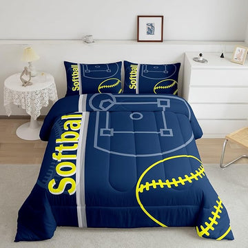 Feelyou Kids Softball Comforter Set King Size Sports Game Bedding Set for Boys Girls Teens Bedroom Decor Baseball Comforter Women Men Softball Gaming Duvet Set with 2 Pillow Case