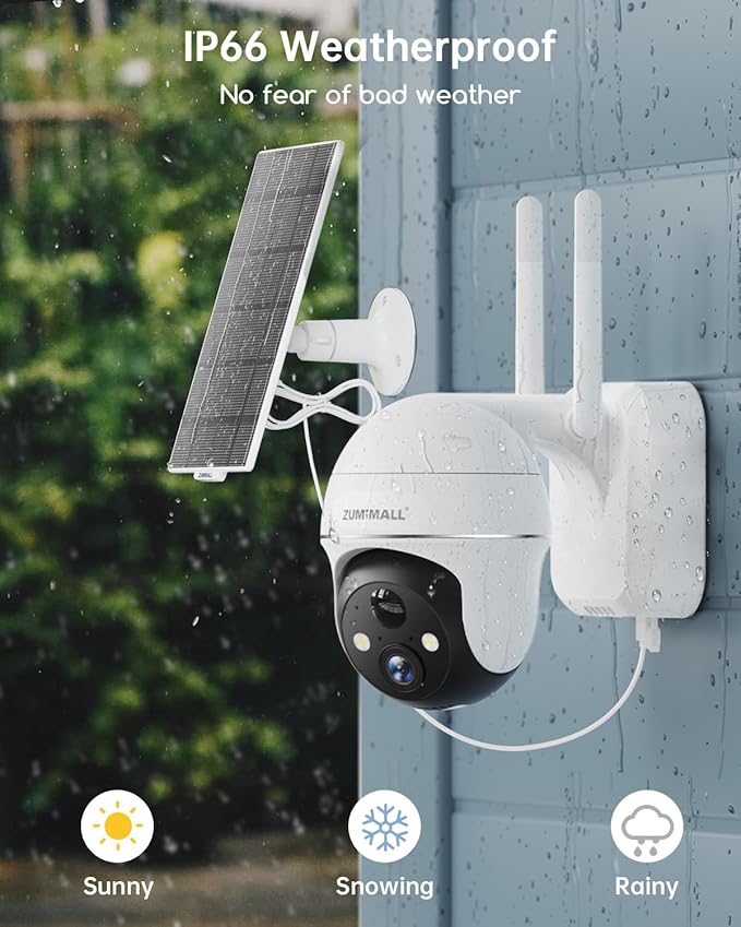 ZUMIMALL Solar Security Cameras Wireless Outdoor - 4 Packs, 360° View Outdoor Camera Wireless Solar Powered,2.4G WiFi Only, Spotlight/Siren//3MP Color Night Vision/AI Detection/IP66, Work with Alexa