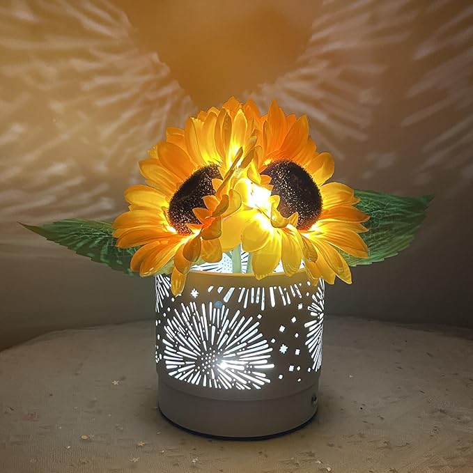 Sunflowers Lamp Touch Lam Artificial LED Sunflower Flowers with Glass Vase Table Lamp Night Light for Home Office Decor House Decorations Gift Idea - Rechargeable (Starry Sky Sunflower)
