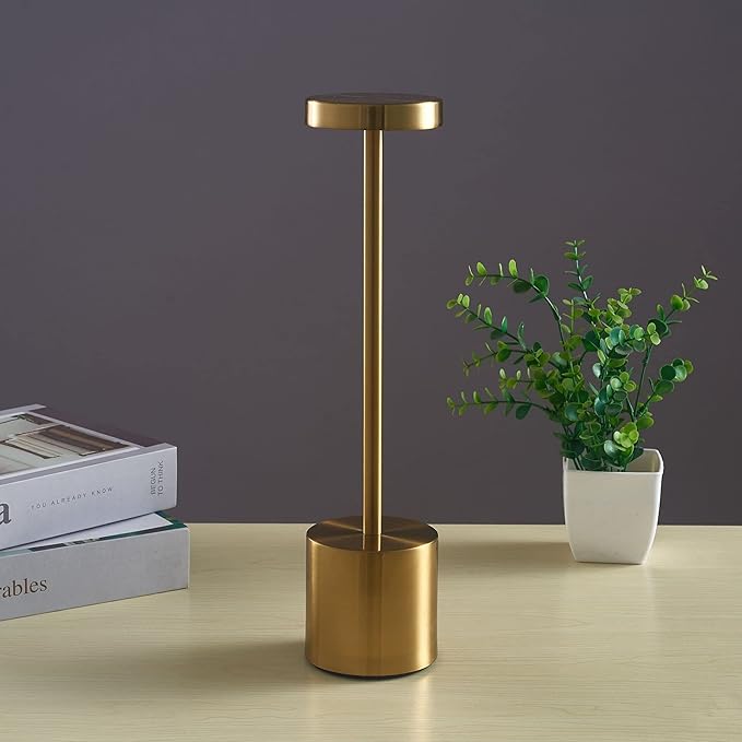 2 Pack Cordless Table Lamp Rechargeable 5000mAh Battery Operated Portable LED Desk Lamp 3 Color Temperature Stepless Dimming for Bedroom Restaurant Coffee Shop Party (Gold)