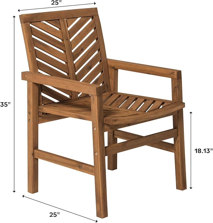 Walker Edison 2 Piece Outdoor Patio Chevron Wood Chair Set All Weather Backyard Conversation Garden Poolside Balcony, Set of 2, Dark Brown
