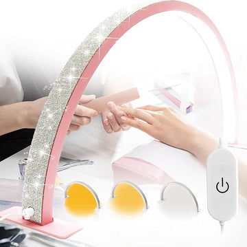 Half Moon Nail Desk Lamp, Half Moon Light for Nail Desk,Arch Light for Nail Techs,Nails lamp Sparkle,Bright Light,Without Shadows,Large Work Space,Pink,28IN