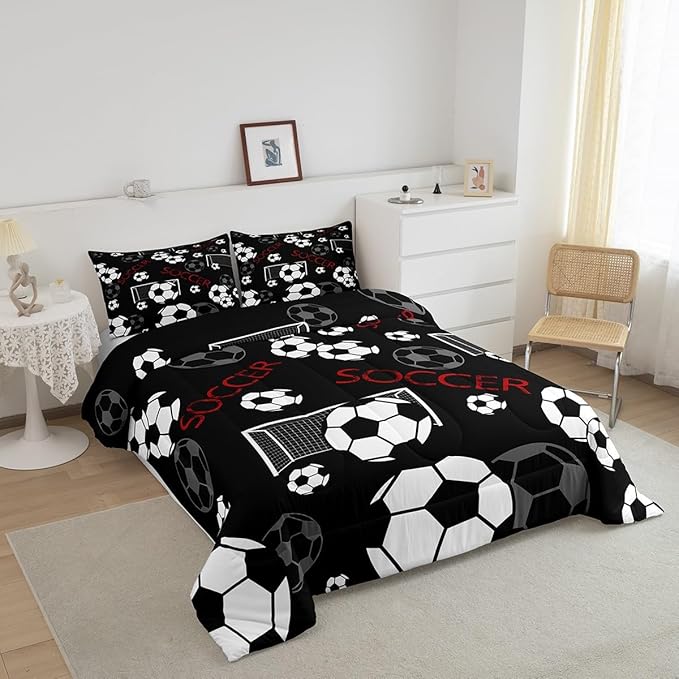Feelyou Football Comforter Set Twin Size Rugby Sports Comforter for Kids Teens Adults Soccer Ball Game Bedding Set Gift for Football Lover Duvet Set Room Decor 2Pcs with 1 Pillow Case