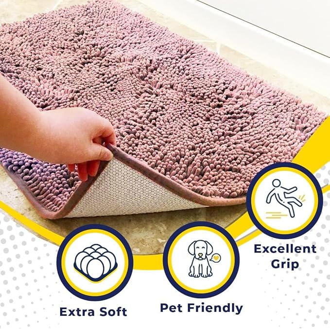 Muddy Mat® Original Dog Door Mat for Muddy Paws, Super Absorbent Microfiber, Non-Slip Washable Pet Rug, Quick Dry Chenille Entryway Carpet, Machine Washable Indoor Outdoor mat, Pink 24"x60"