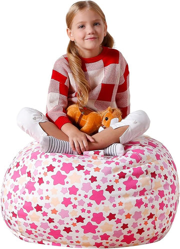 Aubliss Stuffed Animal Bean Bag Storage Chair (Pink Star, Medium (32''))
