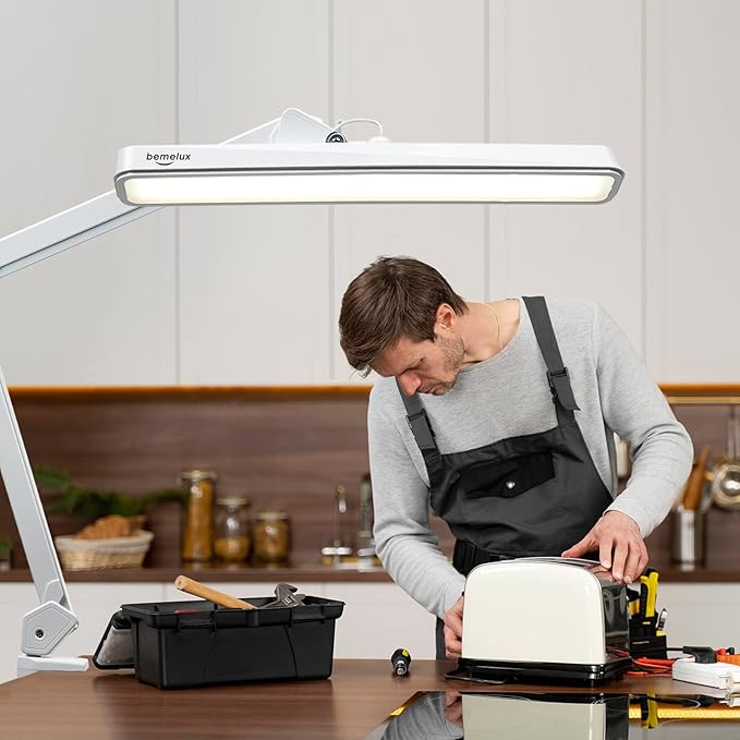 LED Architect Desk Lamp with Clamp, Metal Swing Arm 2000 Lumens Dimming Office Table Lamp for Task Work Drafting Reading Desktop, 234PCS Bright LEDs, 24W, 5 Color Temperatures Workbench Lamp