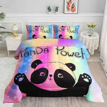 Datura home Bedding Comforter Set Rainbow Kawaii Cute Panda Printed Pattern with 1 and 2 Pillowcases for Girls Bedroom All Season(Panda Twin) Twin 68x86inches