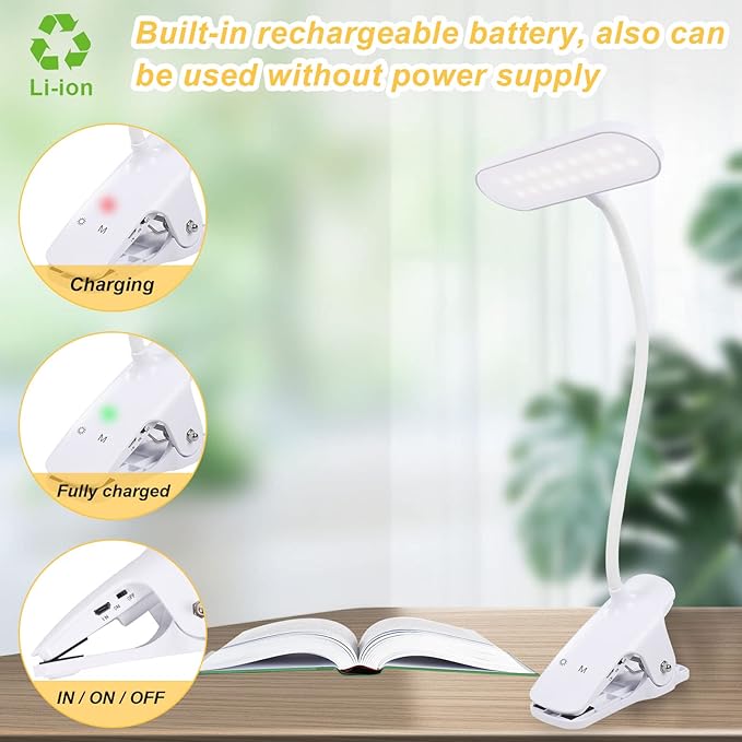 Clip on Light Reading Lights, 36 LED USB Desk Lamp with 5 Color 5 Brightness, Eye Protection Book Clamp Light, Perfect for Video Conference Lighting, Desk, Bed Headboard and Computers (White)