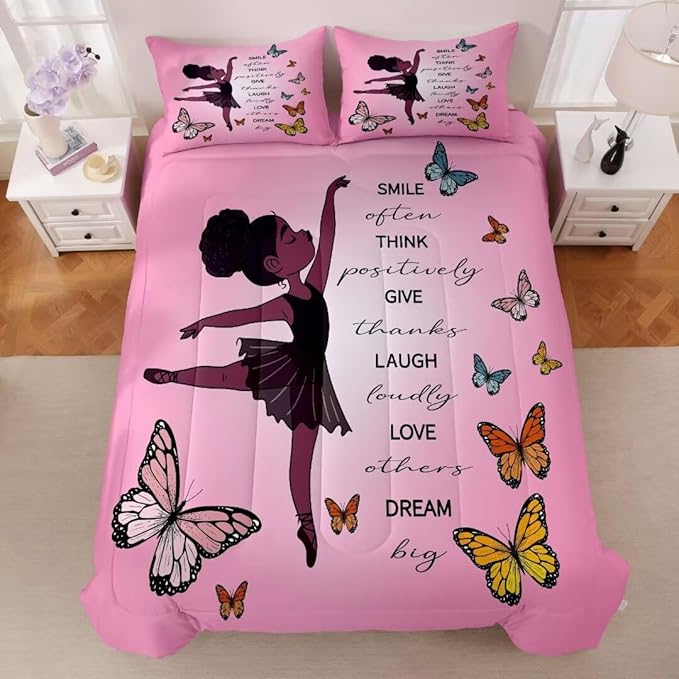 Black Girl Comforter Queen Sets,Black Girl Magic Bedding Set,African American Girl Comforter Set for Kids Teens,Cute Afro Melanin Princess Toddler Bed Set