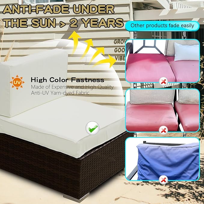 ClawsCover 7Pack Outdoor Seat and Back Cushions Replacement Covers Fit for 3/5 Pieces 4-Seater Wicker Rattan Patio Furniture Conversation Set Sectional Couch,Cream-Small (Include Cover Only)