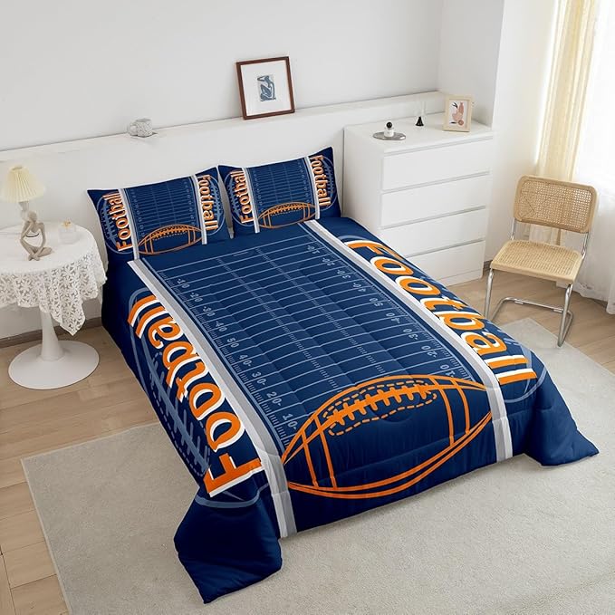 Feelyou Football Bedding Set King Size Sports Comforter Set for Kids Boys Girls Decor Soccer Ball Game Comforter Microfiber American Football Duvet Set Bedroom Quilt Set