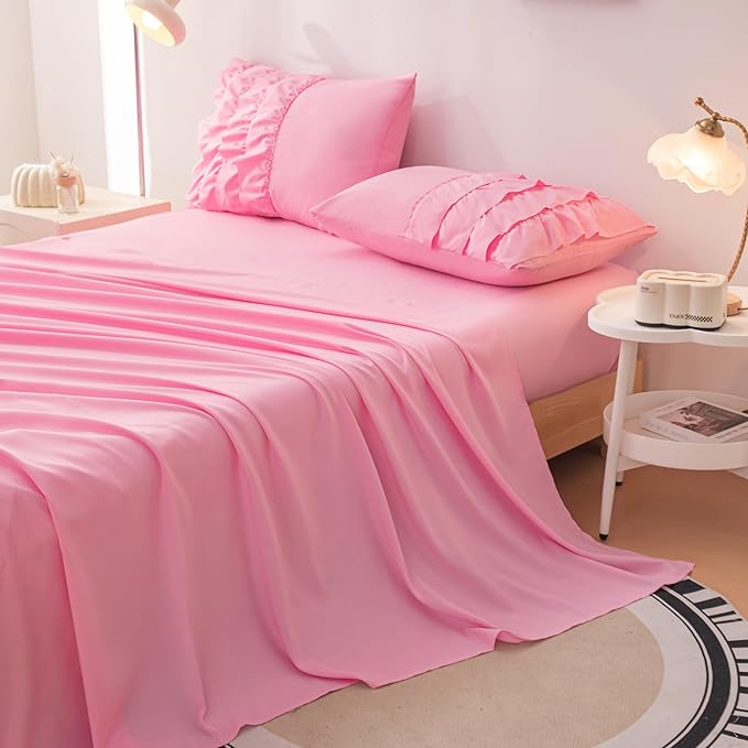 Teen Girls Pink Princess Dress Comforter Set Queen Size, 5 Pcs Bed in a Bag Girls Queen, Girls Pink Ruffled Bedding Set, Teen Bedding Sets for Girls Kids with Sheets