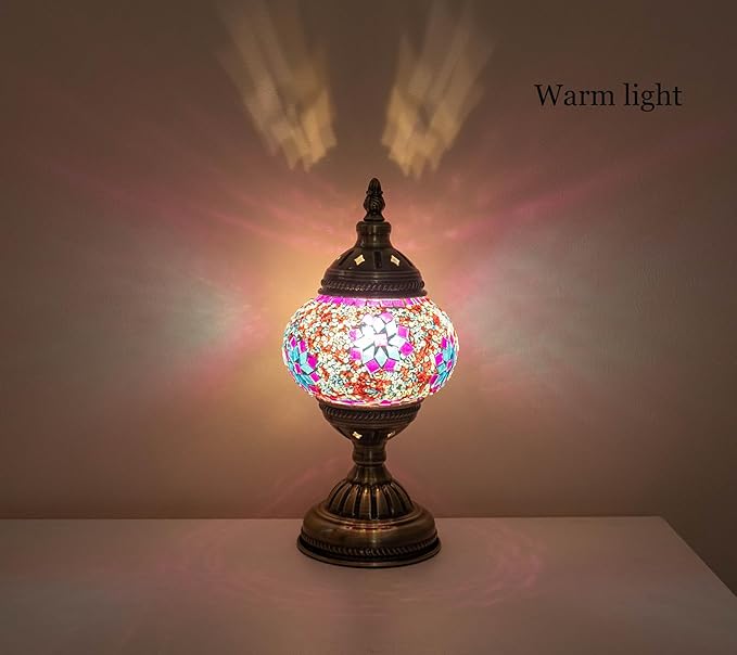 Turkish Moroccan Table Lamp Lantern with Handmade Mosaic Glass Lampshade Tiffany style Bohemian Stained Glass Decorative Desk Lamps Bedside Night Lights for Bedroom (Multi-colored 1)