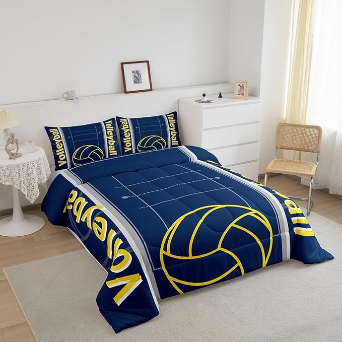 Feelyou Volleyball Bedding Set King Size Sports Game Comforter Set for Kids Boys Girls Decor Volleyball Player Comforter Microfiber Sports Gaming Duvet Set Bedroom Quilt Set