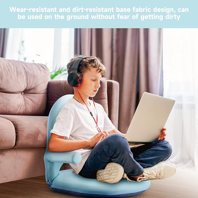 Nnewvante Floor Chair with Back Support and Armrest, 42 Angles Adjustable Washable Floor Seat, Folding Recliner with Cushion for Yoga Meditation Adults Kids Classroom Playing