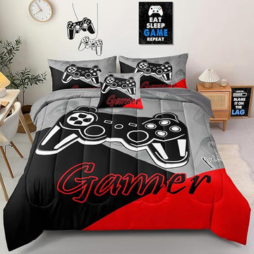 5 Pieces Gaming Bedding Set Twin Size for Boys Gamer Comforter Set for Boys Girls Kids Teens 5 Piece Bed in A Bag Video Game Bedding for Gamer Room Decorative Twin08