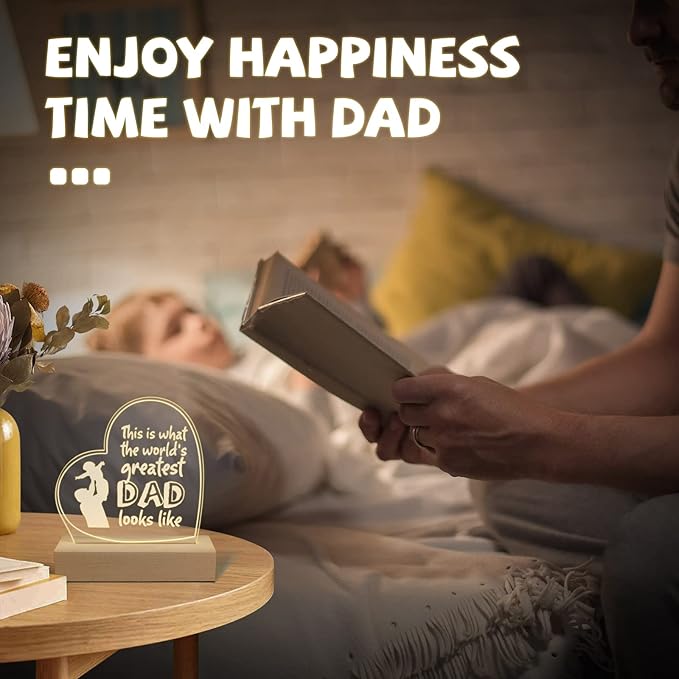 Wood LED Display Base with Acrylic Sheet, Dad Gifts from Daughter Son LED Acrylic Light Base Wood Display LED Stand