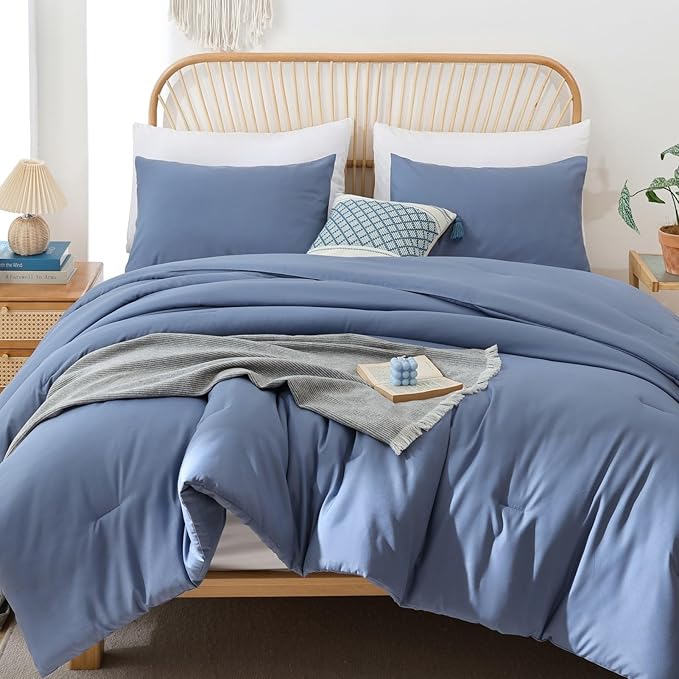 ROSGONIA Twin Comforter for College Girls Boys Slate Blue,1 Blue Comforter & 1 Pillowcase All Season Kids Comforter Sets Lightweight Dorm Bedding
