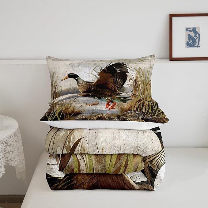Mallard Duck Bedding Set Boys Girls Wild Duck Hunting Comforter Set for Kids Women Men Soft Lodge Cabin Farmhouse Comforter Quilt Room Decor Full Size Duvet Set Boys
