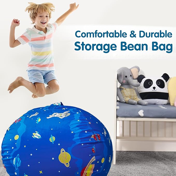 Lukeight Stuffed Animal Storage Bean Bag Chair Cover for Kids, Zipper Beanbag Chair Cover for Organizing Toddler & Kids' Rooms Plush Toys (Outer Space Velvet, XX-Large)
