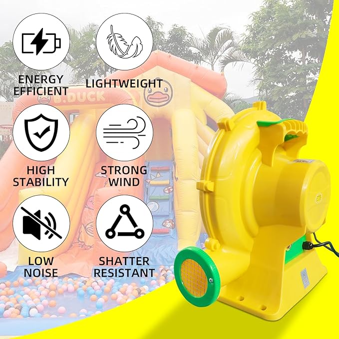 Air Blower, 480W 0.64HP Bounce House Blower, Portable Inflatable Bubble House Blower, Perfect for Inflatable Bounce House, Bouncy Castle, Jumper, Water Slid, Blower Corded(480 Watt 0.6HP)